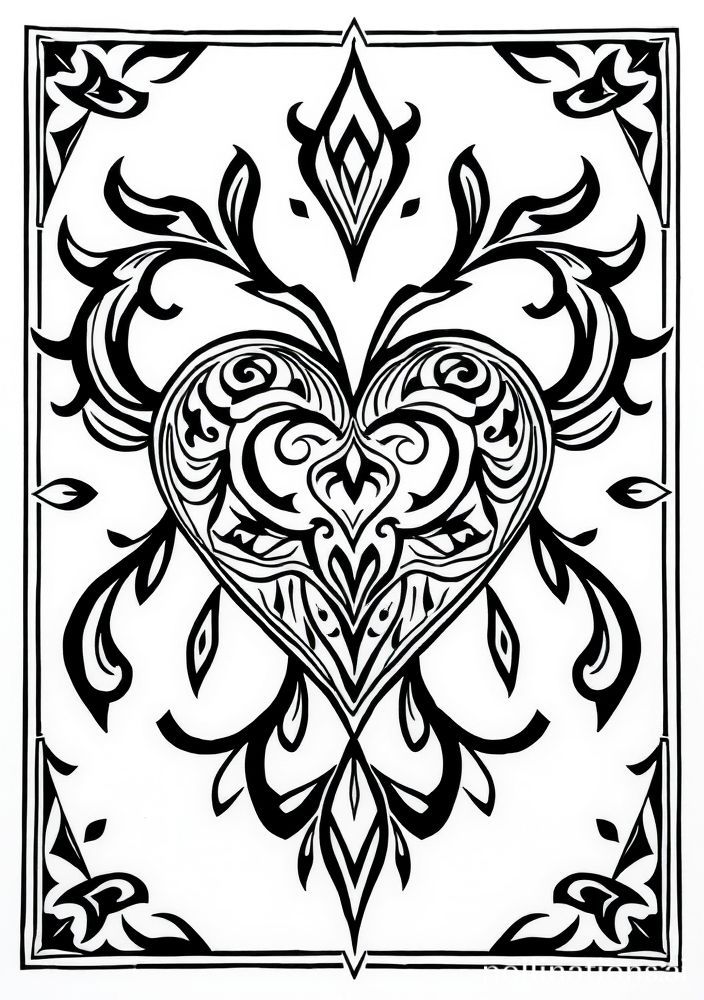 Desenho de Coração com Estilo Tribal para colorir