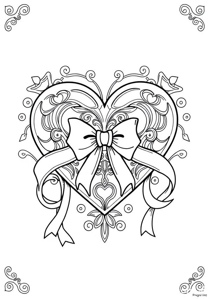 Desenho de Coração com Fitas e Laços para colorir