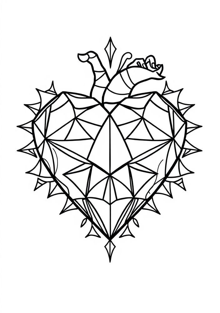 Desenho de Coração com Geometria para colorir
