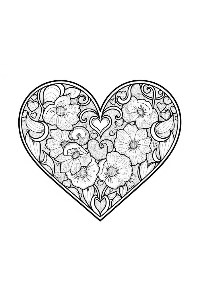 Desenho de Coração com Glitter para colorir