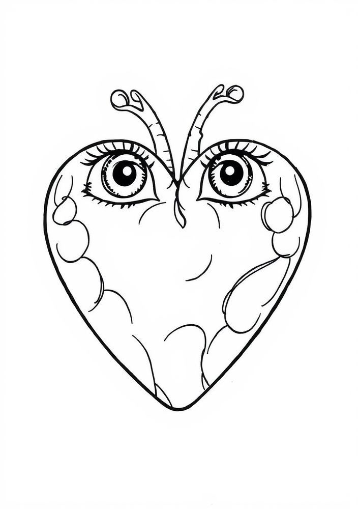 Desenho de Coração com Olhos para colorir