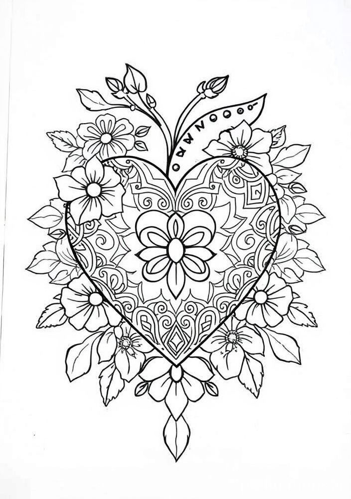 Desenho de Coração com Padrão Floral para colorir