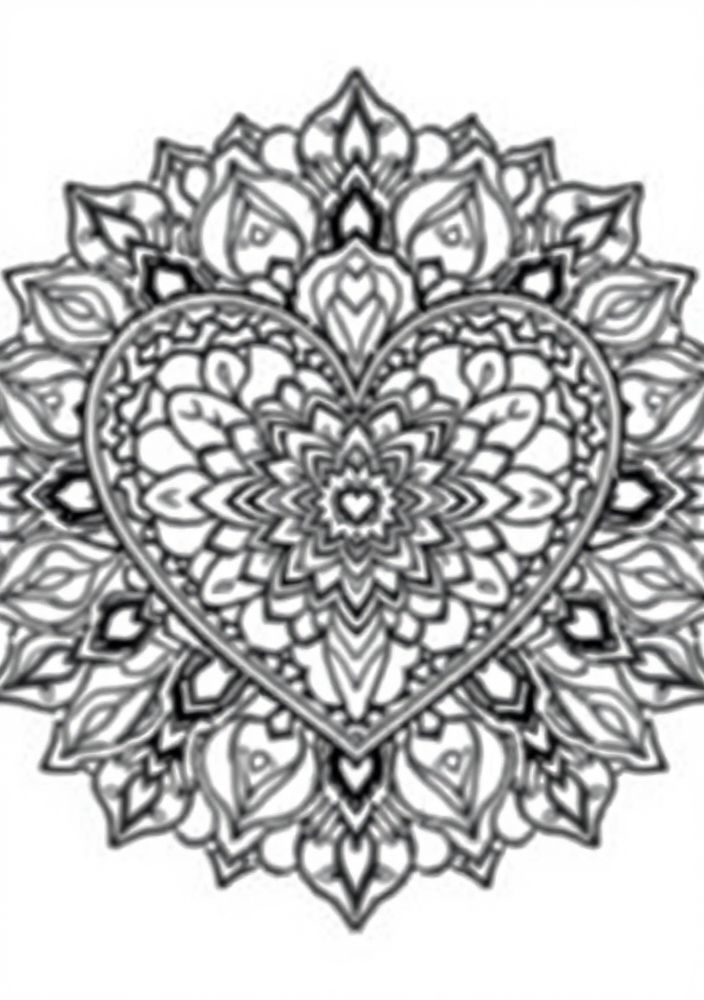 Desenho de Coração com Padrão Mandala para colorir