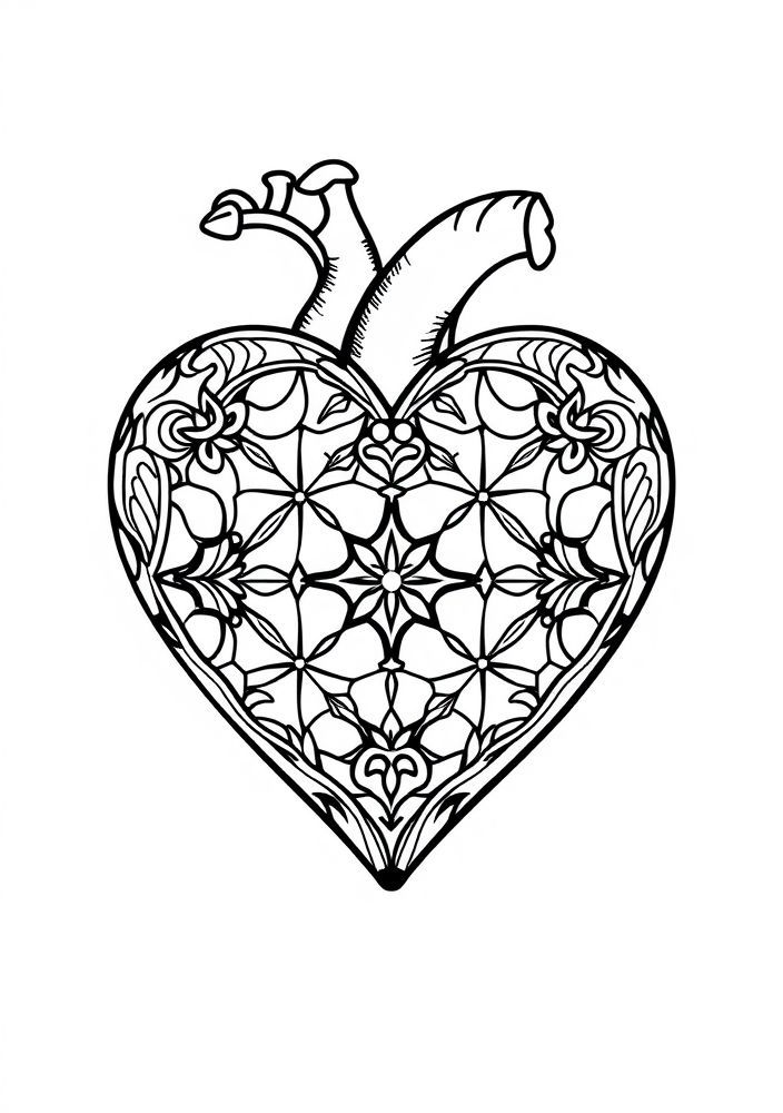 Desenho de Coração com Padrão de Azulejos para colorir