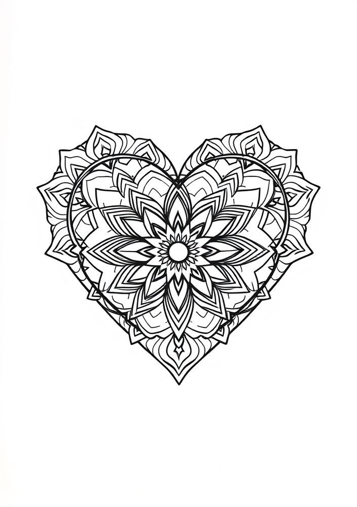 Desenho de Coração com Padrões Mandala para colorir