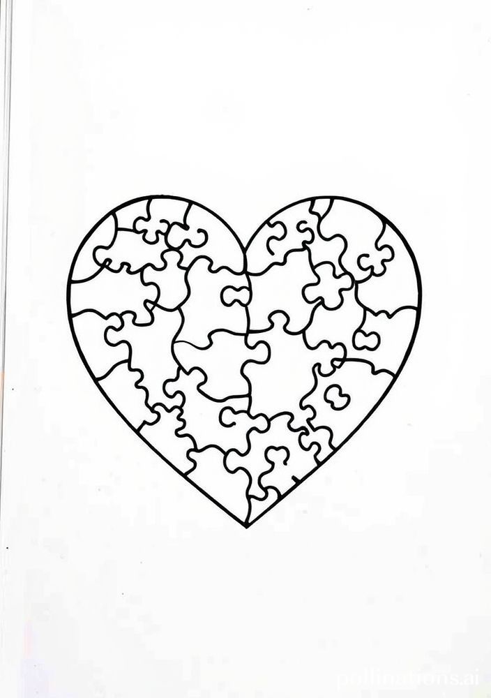 Desenho de Coração com Quebra-Cabeça para colorir