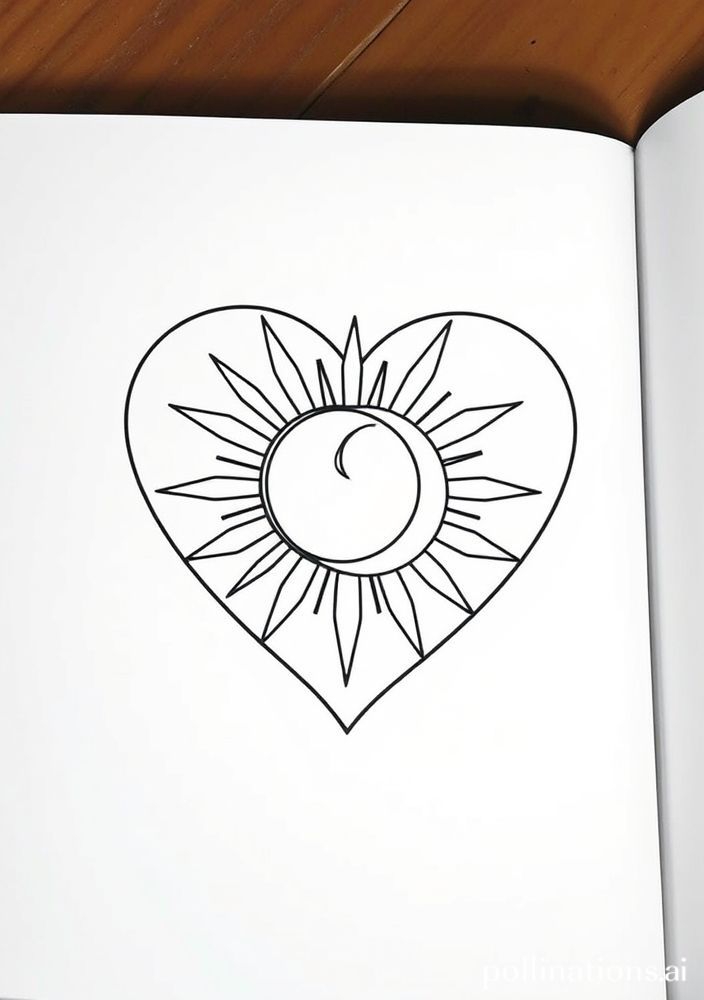 Desenho de Coração com Sol e Lua para colorir