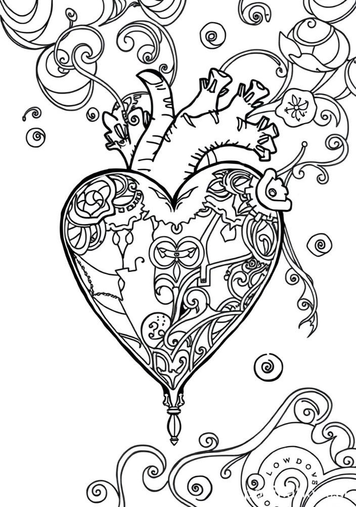 Desenho de Coração com Steampunk para colorir
