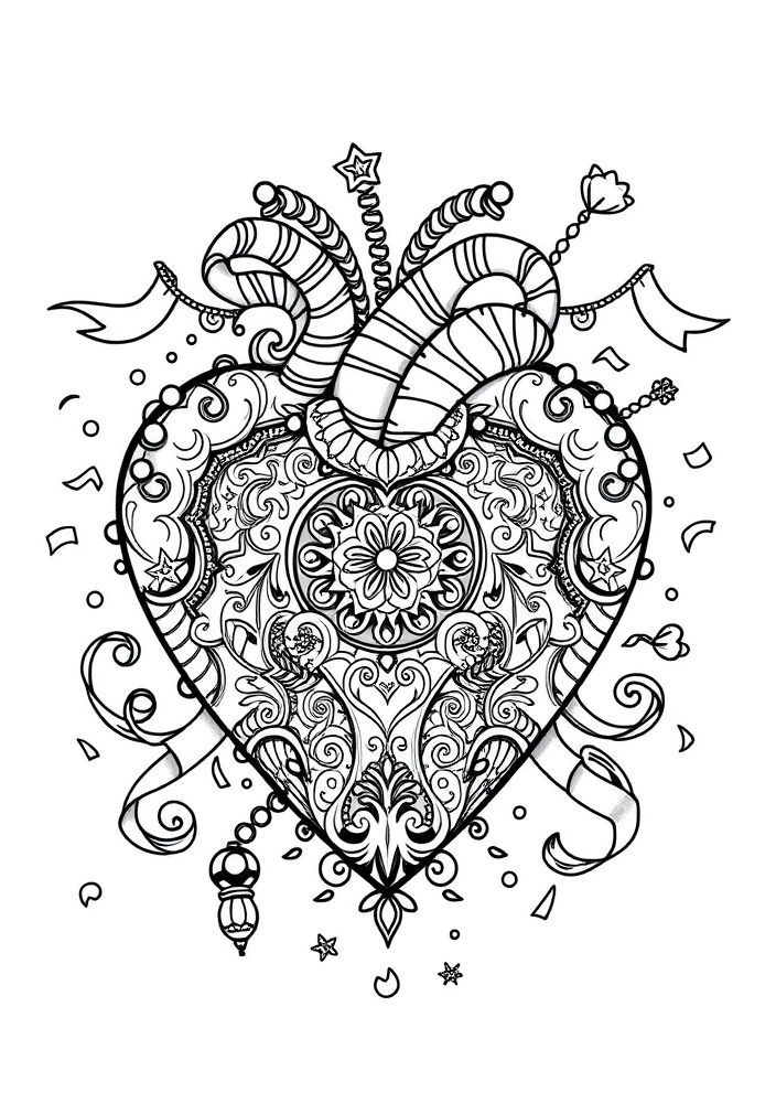 Desenho de Coração de Carnaval Decorado para colorir