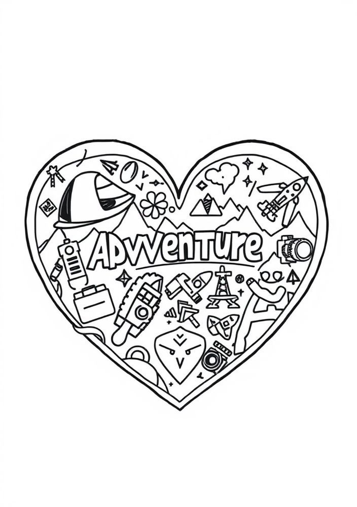 Desenho de Coração e Aventura para colorir