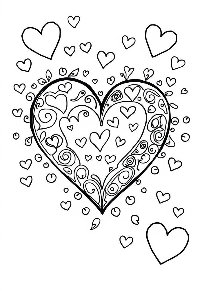 Desenho de Coração em Estilo Doodle para colorir