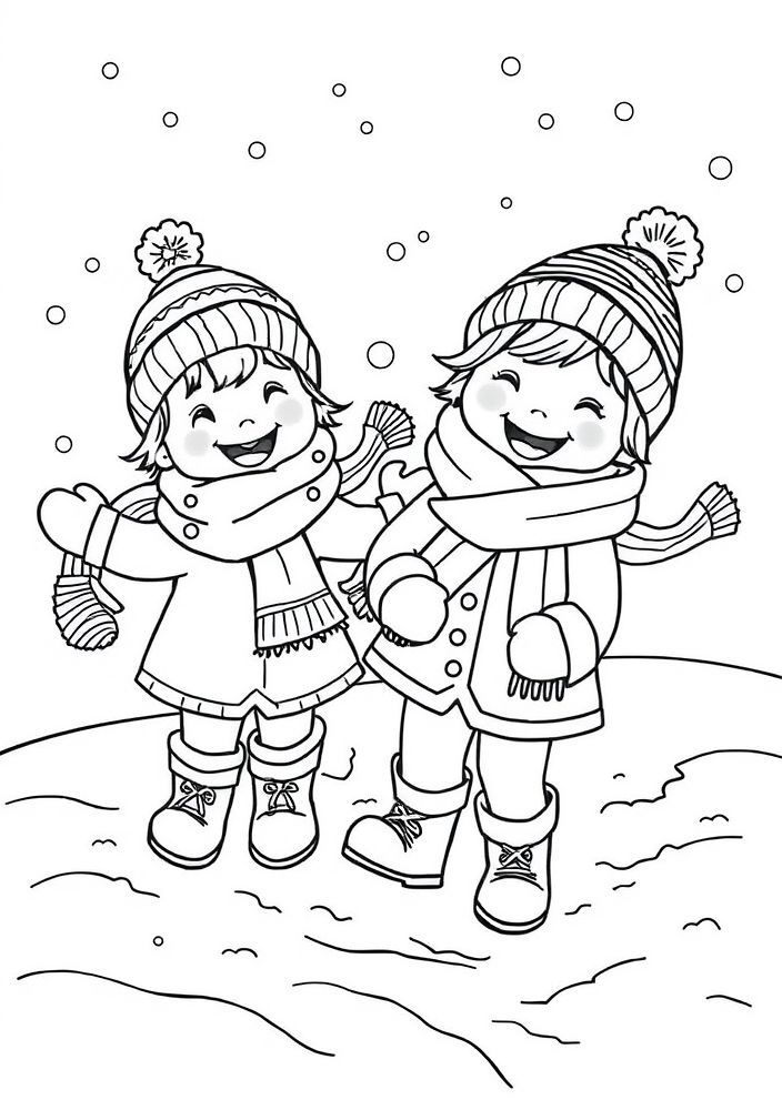 Desenho de Crianças Espalhando Alegria Natalina para Colorir