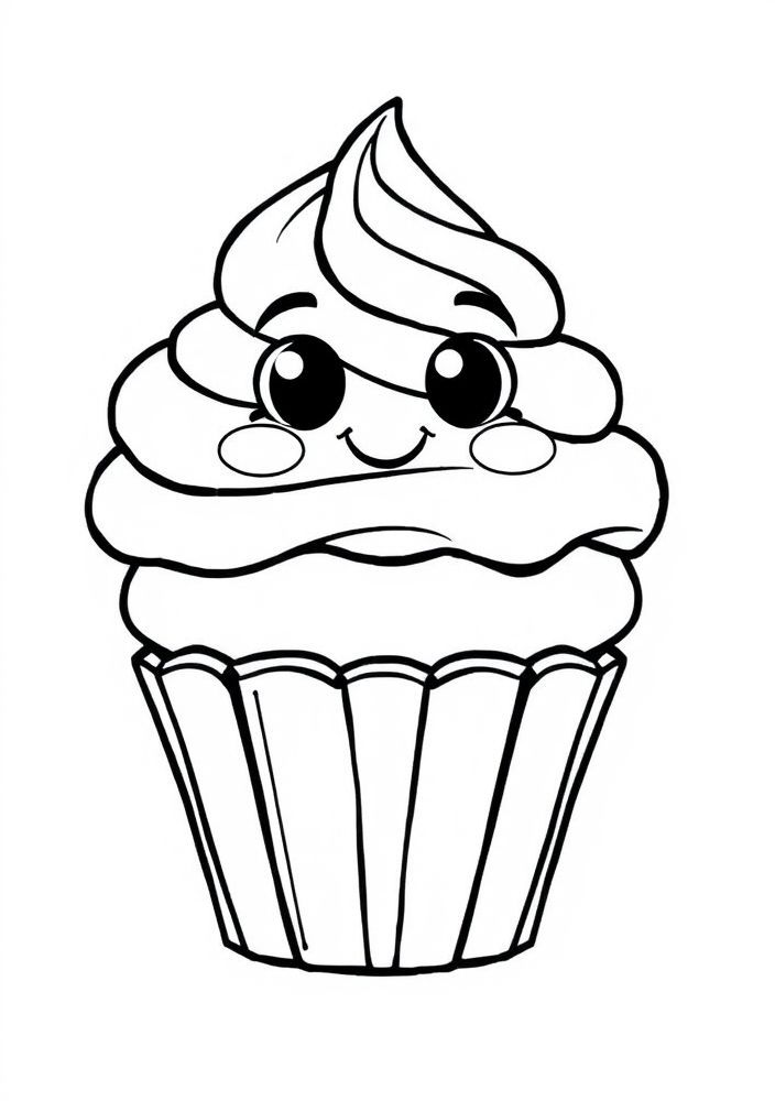 Desenho de Cupcake Sorridente para colorir
