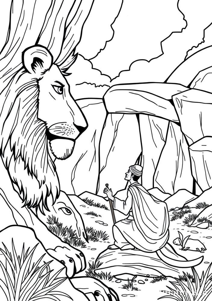 Desenho de Daniel na Cova dos Leões para colorir