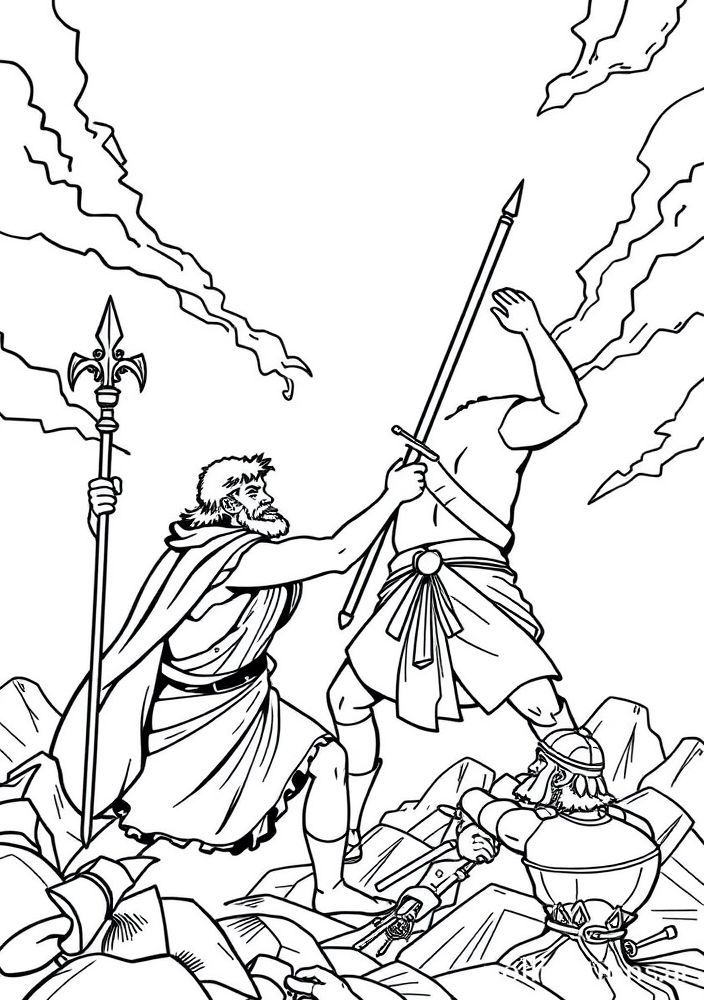 Desenho de Davi e Golias para colorir