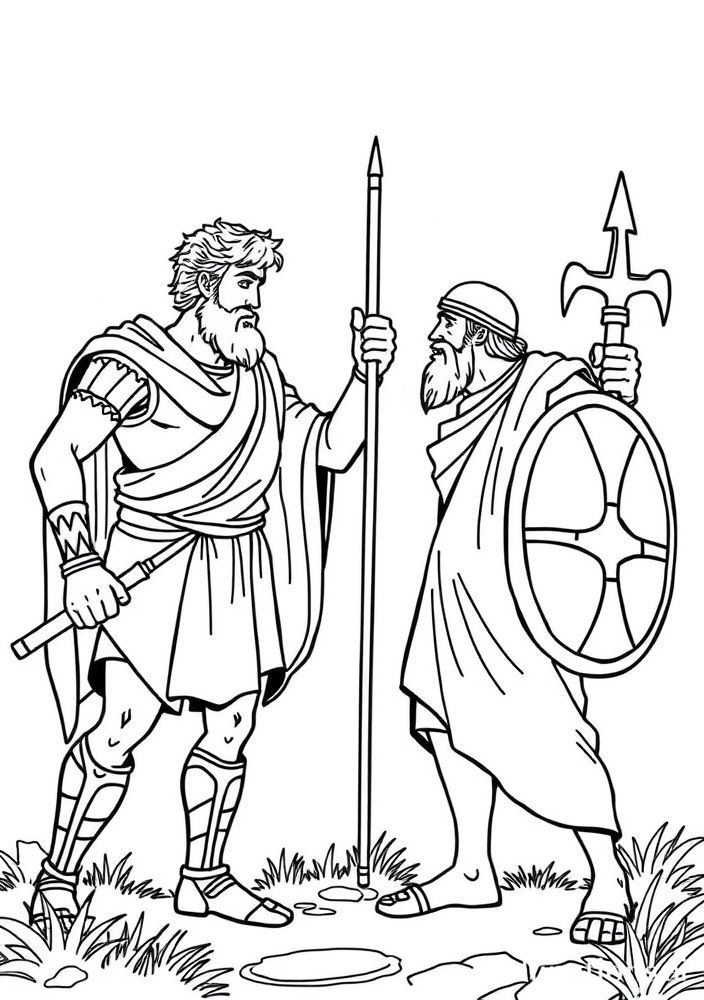 Desenho de Davi e Golias para colorir