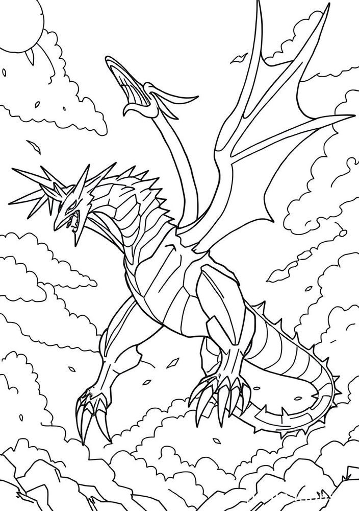 Desenho de Dialga e Palkia em batalha para colorir