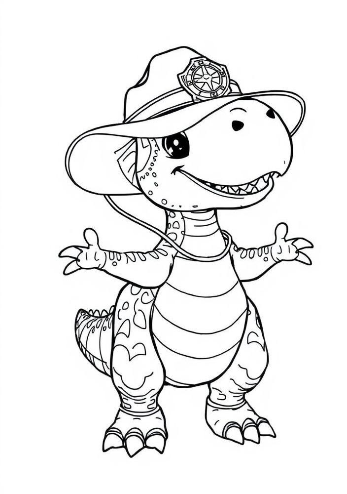 Desenho de Dino com Chapéu de Explorador
