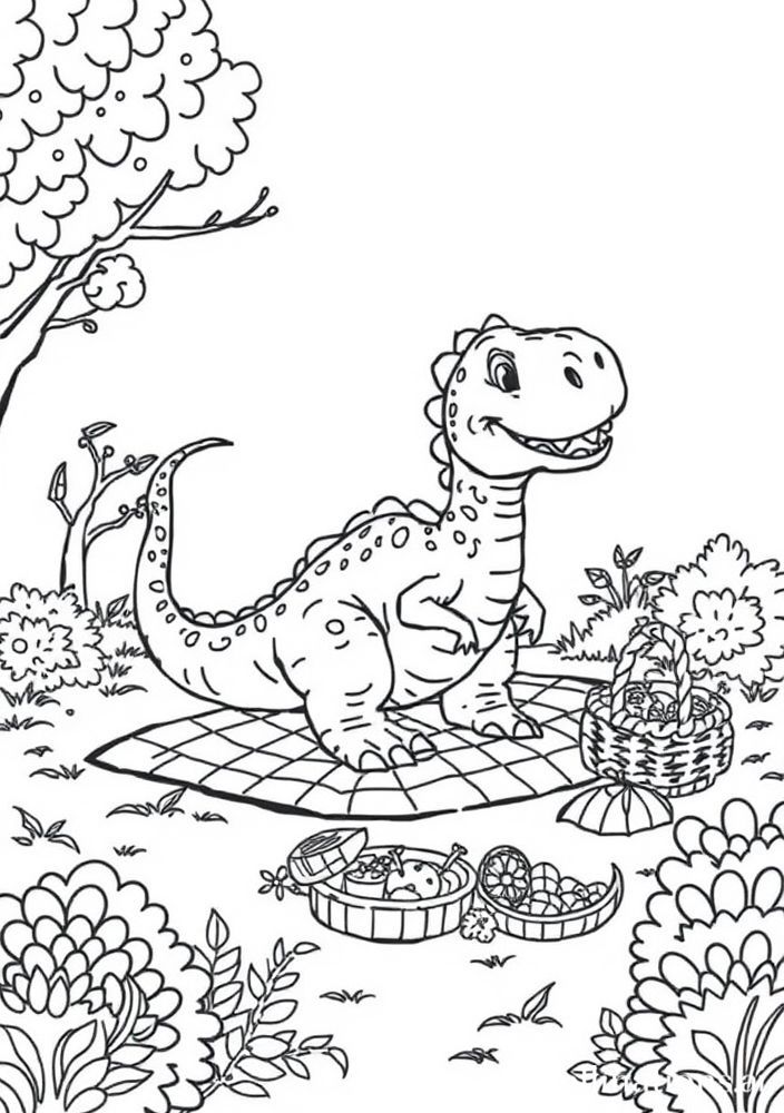 Desenho de Dinossauro Com Piquenique