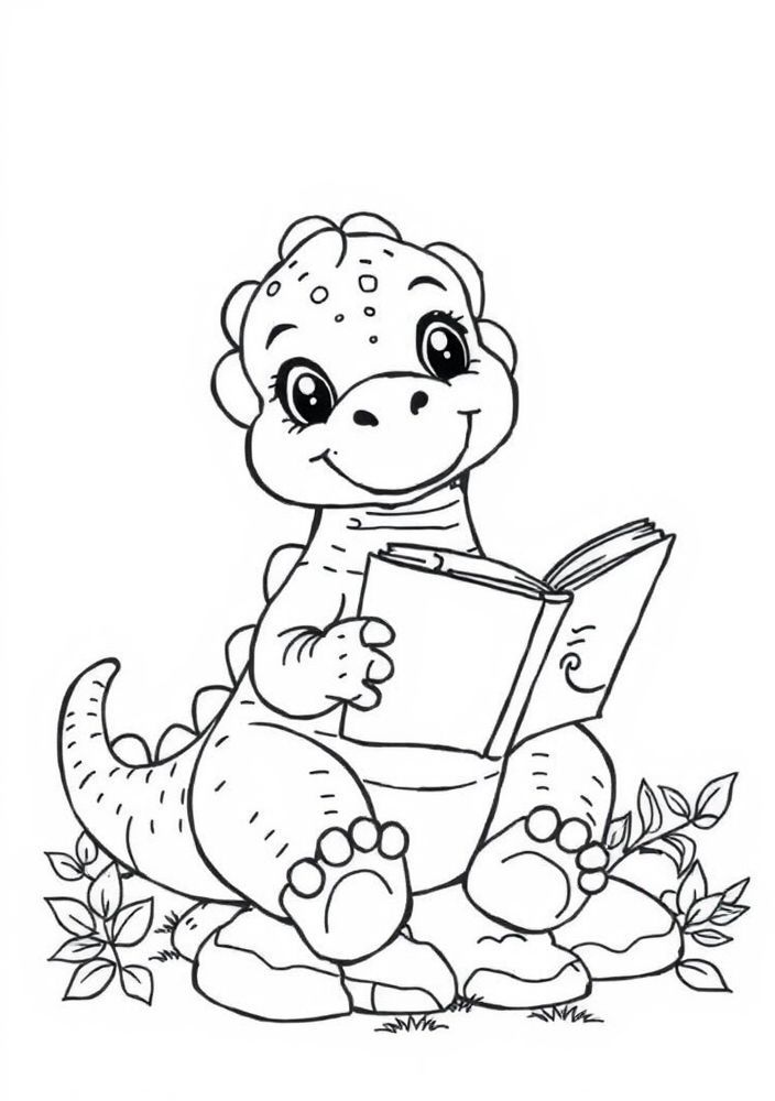 Desenho de Dinossauro Com um Livro