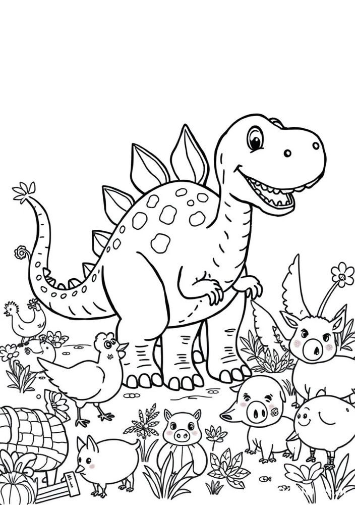 Desenho de Dinossauro e Animais da Fazenda