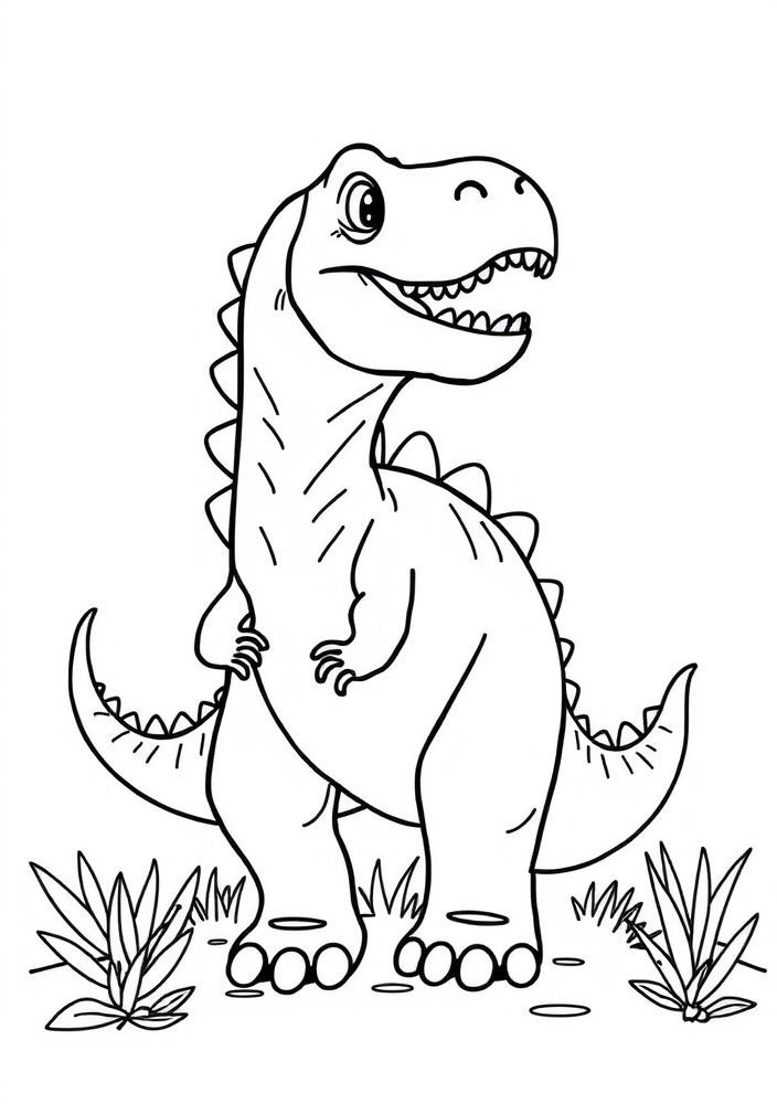 Desenho de Dinossauro e Arco-íris para colorir