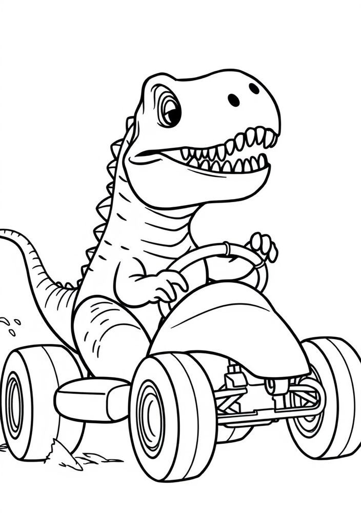 Desenho de Dinossauro em um carro de corrida para colorir