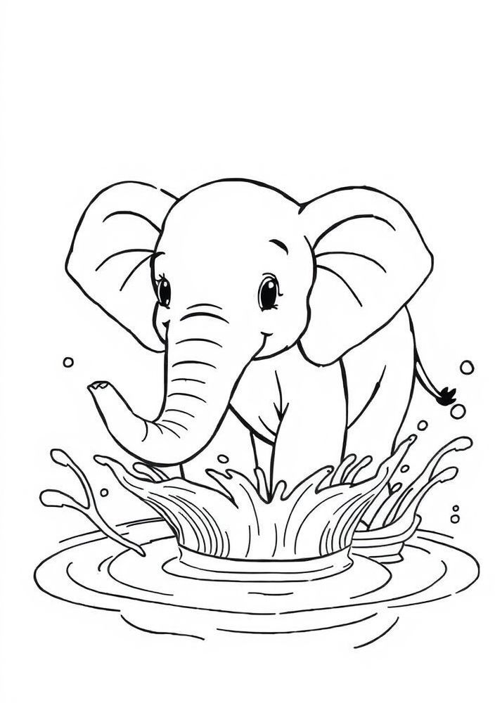 Desenho de Elefante Brincando na Água para colorir