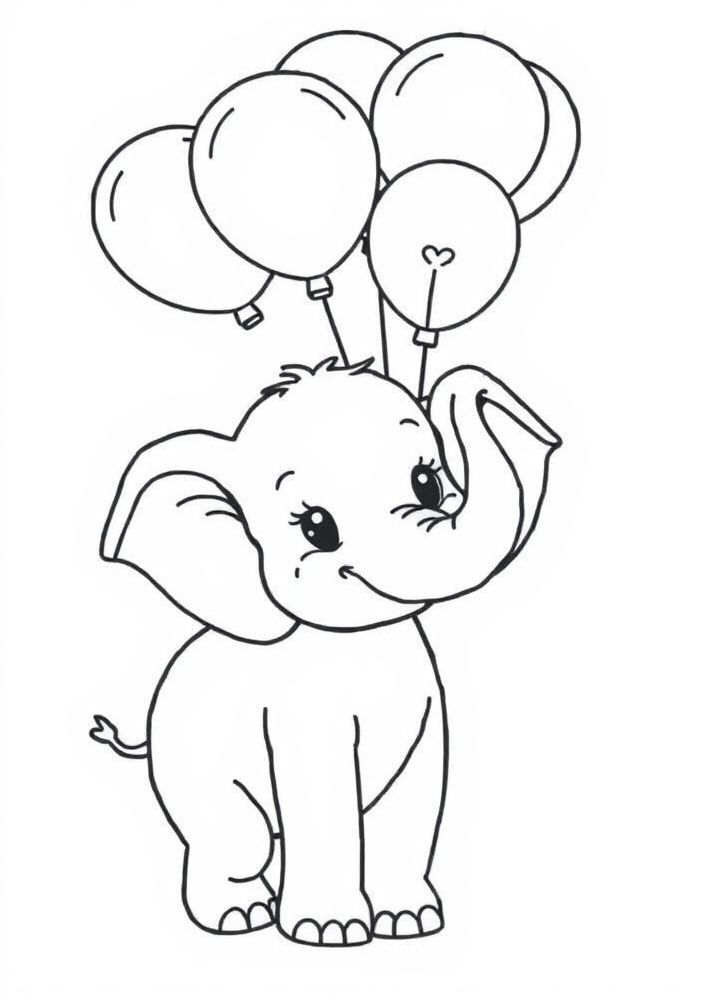 Desenho de Elefante Cute com Balões para colorir