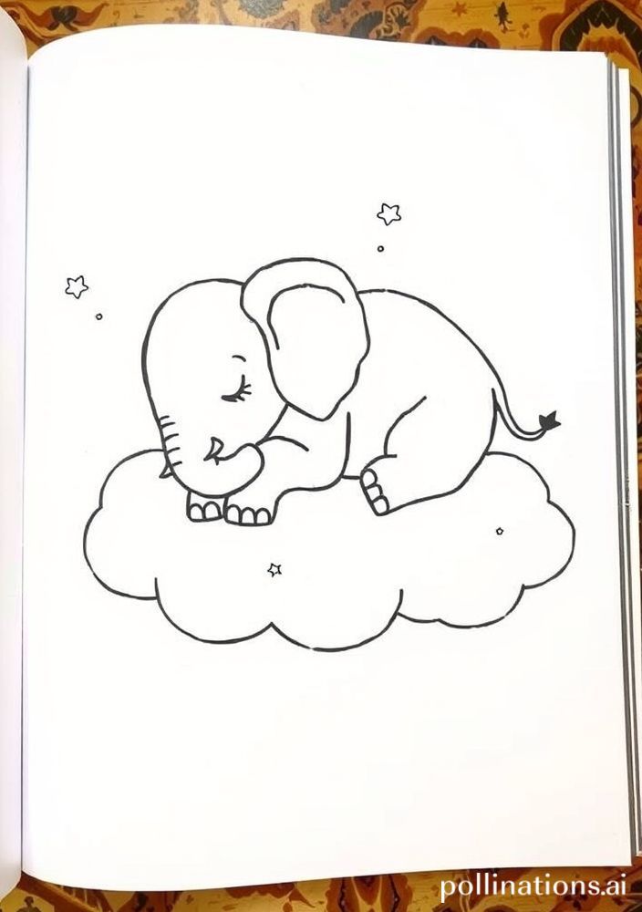 Desenho de Elefante Dormindo em uma Nuvem para colorir