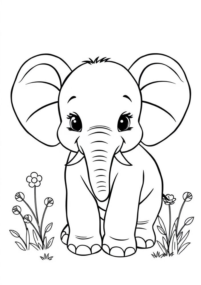 Desenho de Elefante Fofo para Colorir