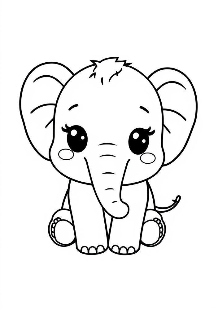Desenho de Elefante Kawaii para colorir