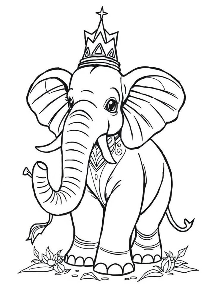 Desenho de Elefante Magico com Varinha para colorir