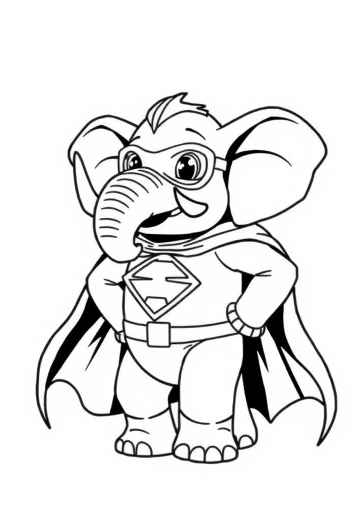 Desenho de Elefante com Capa de Super-Herói para colorir