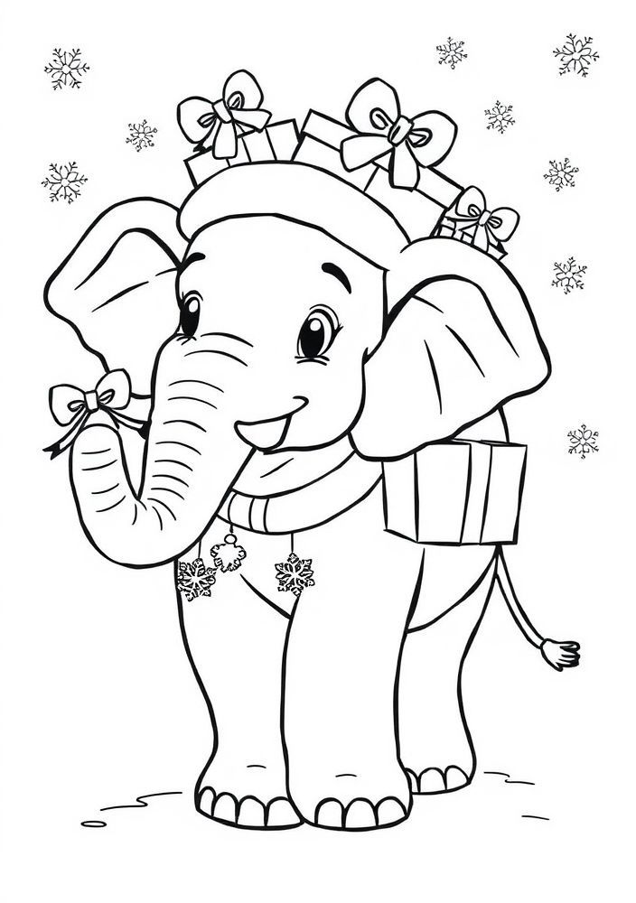 Desenho de Elefante de Natal para colorir