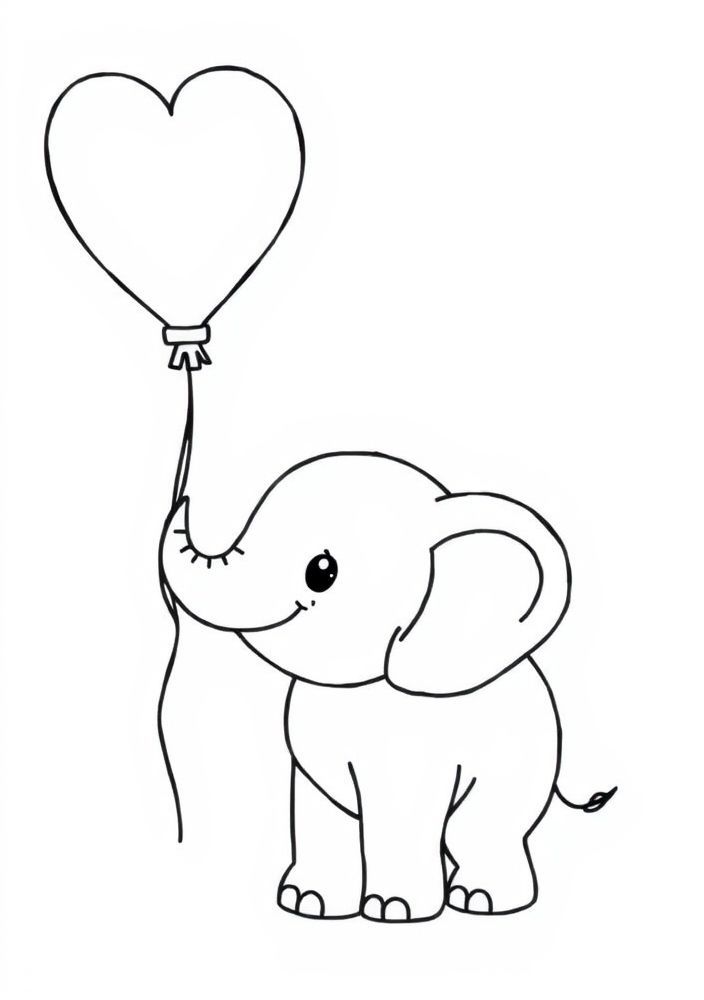 Desenho de Elefante e Coração de Balas para colorir