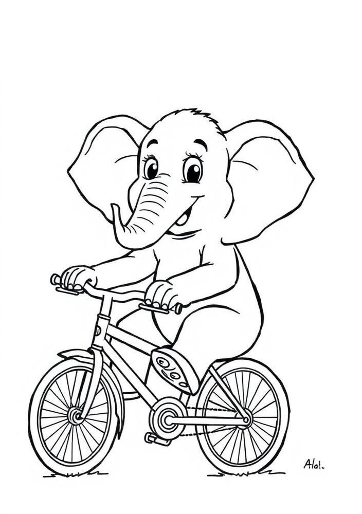 Desenho de Elefante em um Passeio de Bicicleta para colorir