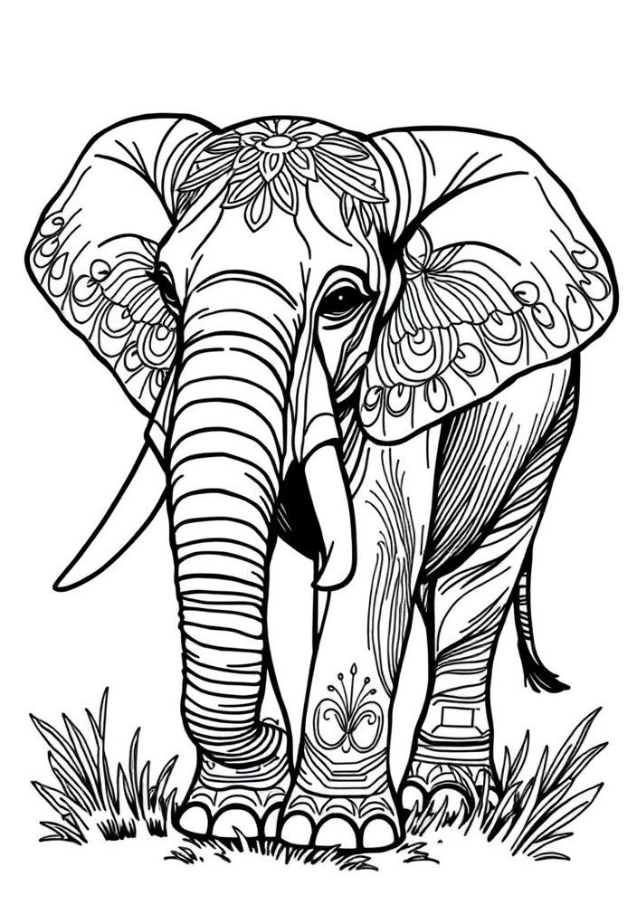 Desenho de Elefante pintando um quadro para colorir