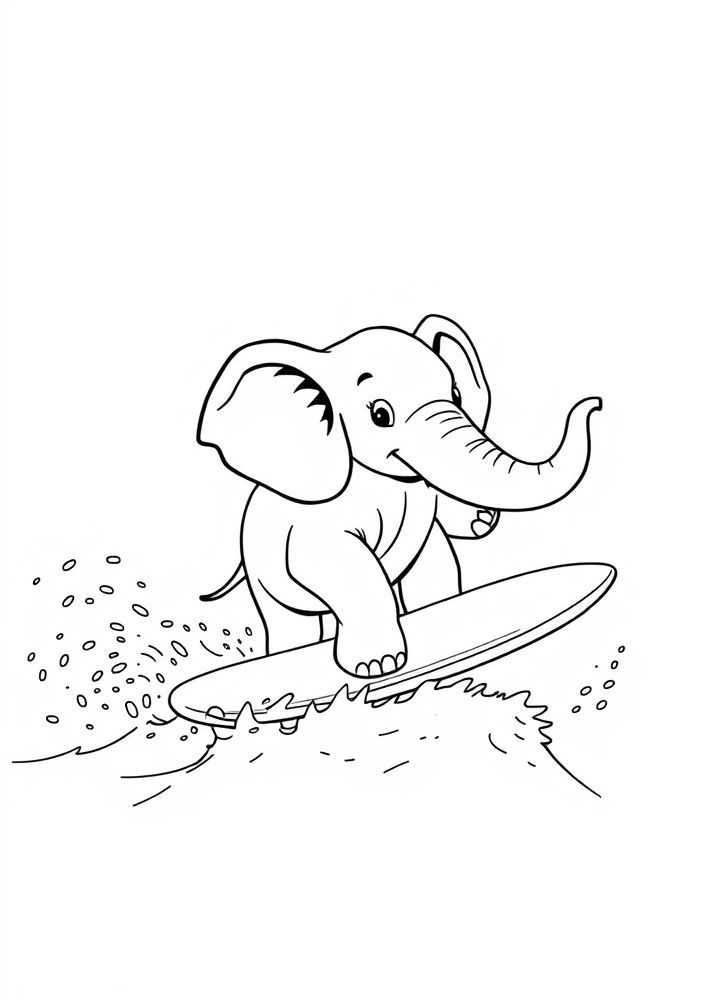 Desenho de Elefante surfando para colorir
