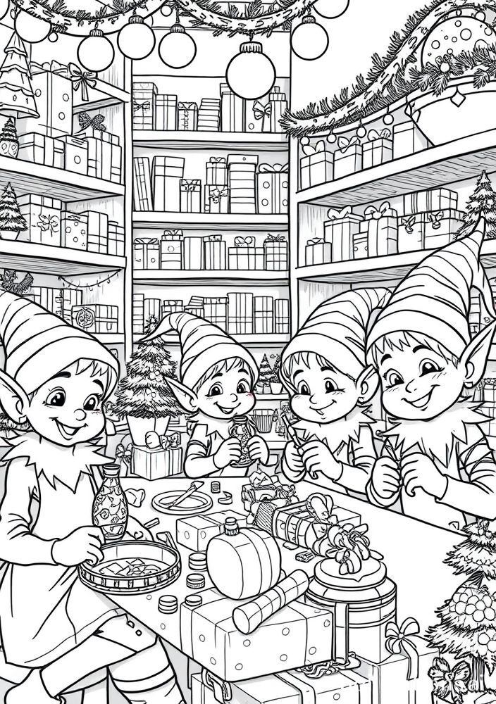 Desenho de Elfos de Natal para Colorir
