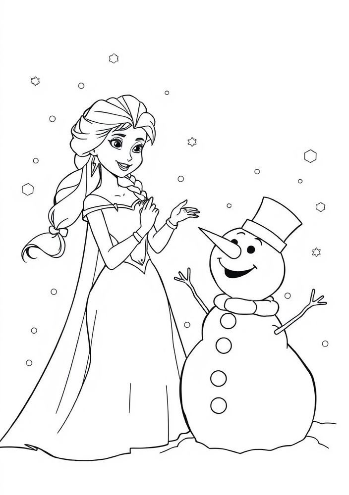 Desenho de Elsa criando um boneco de neve para colorir