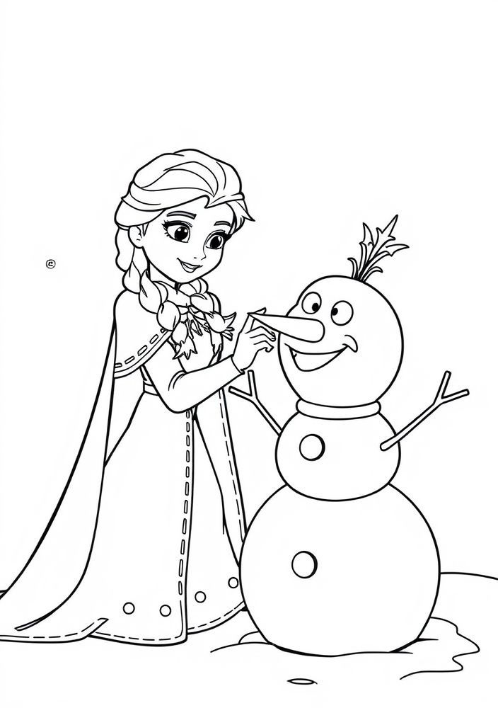 Desenho de Elsa criando um boneco de neve para colorir