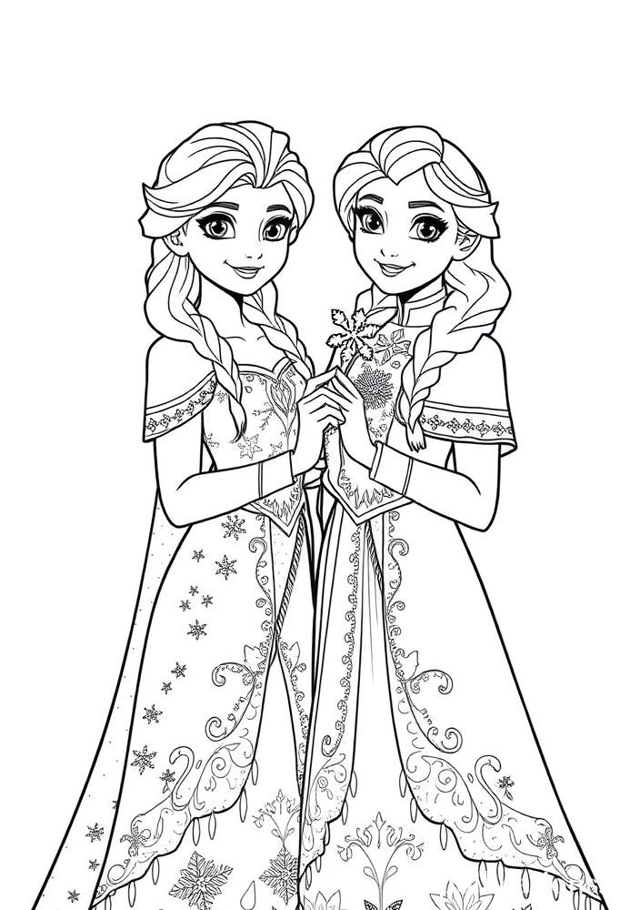 Desenho de Elsa e Anna juntas para colorir