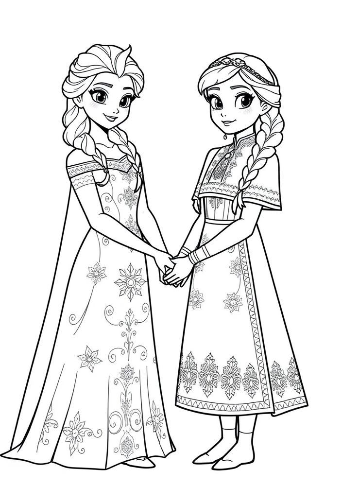 Desenho de Elsa e Anna para colorir