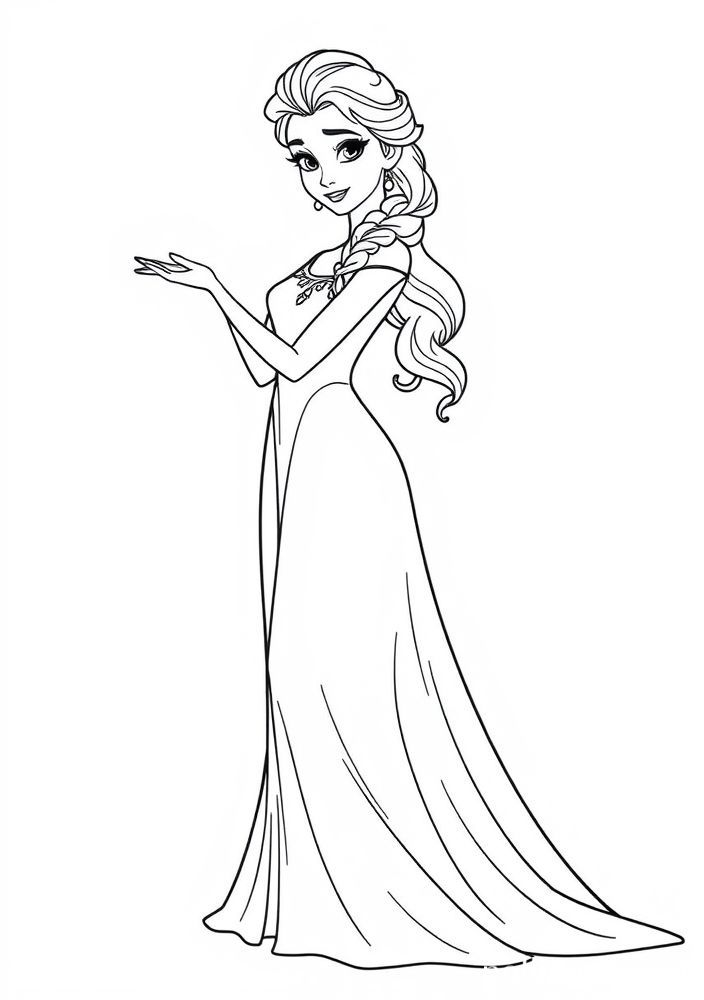 Desenho de Elsa em seu vestido azul para colorir