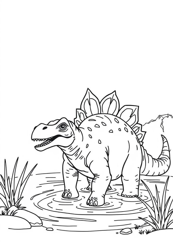 Desenho de Espinossauro perto da água para colorir