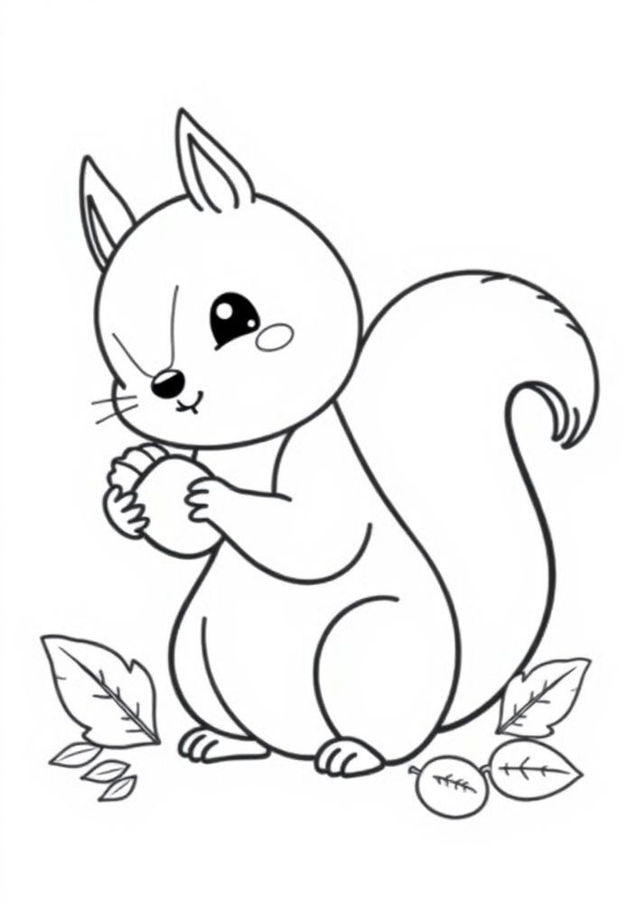 Desenho de Esquilo Kawaii com Nozes para colorir