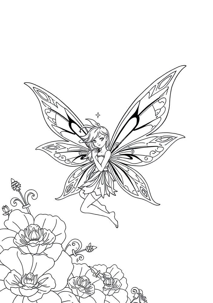 Desenho de Fada com Asas Brilhantes para colorir