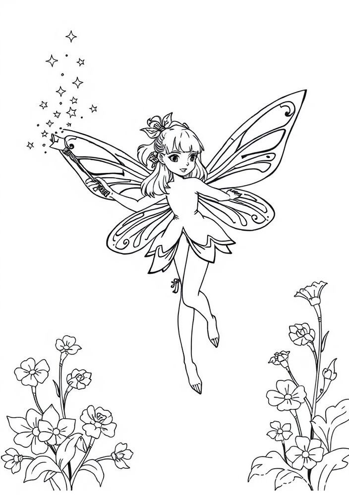 Desenho de Fada com Varinha Mágica para colorir