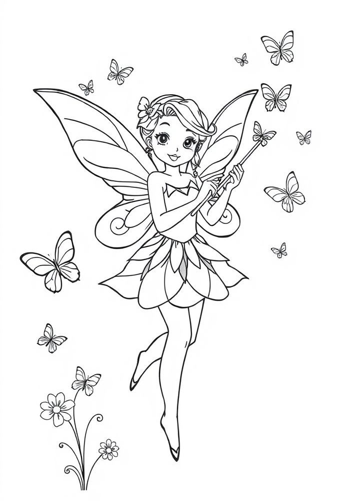 Desenho de Fada com Varinha para colorir